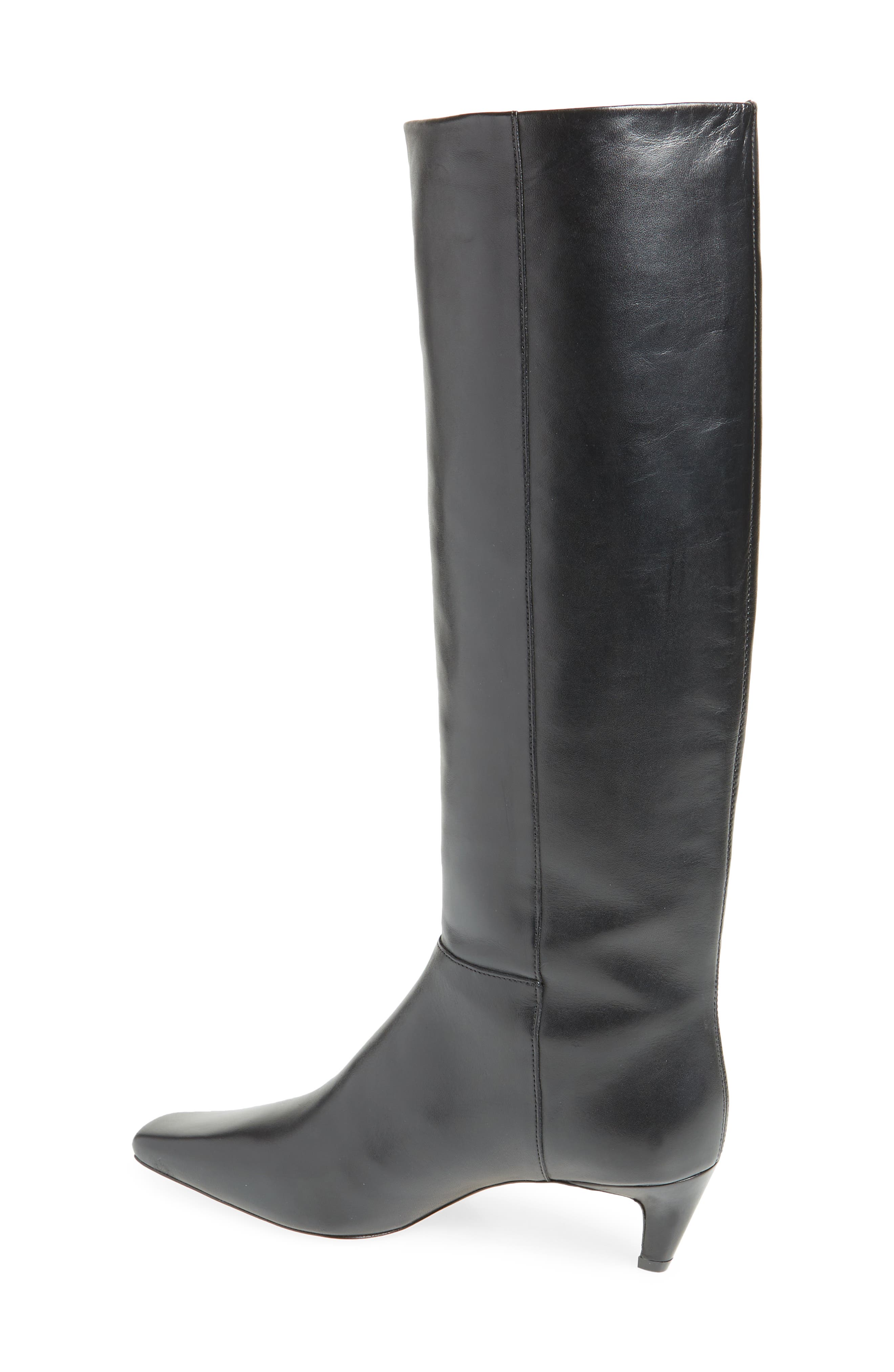 Reformation Remy Knee High Kitten Heel Boot, Alternate, color, Black Leather