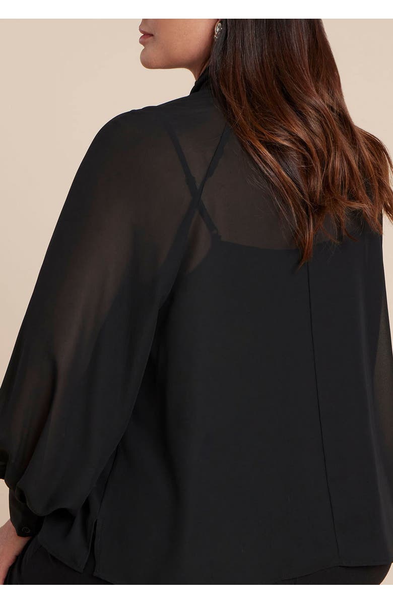 ELOQUII Sheer Neck Tie Blouse, Alternate, color, Black Onyx