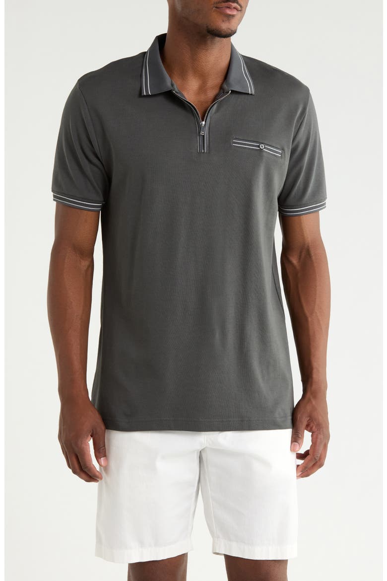 Textured Quarter Zip Polo, Main, color, CHARCOAL