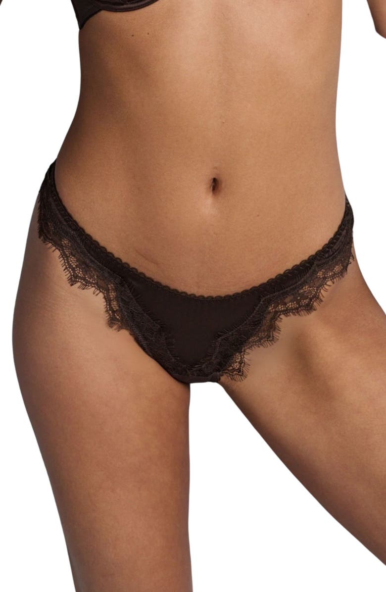 Kat The Label Sorrento Lace Trim Thong, Main, color, Espresso