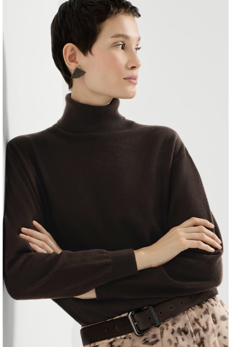 Cashmere turtleneck sweater with monili, Alternate, color, Coffee
