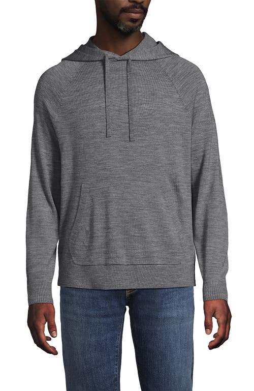 Lands' End Long Sleeve Washable Merino Pullover Hoodie In Gray