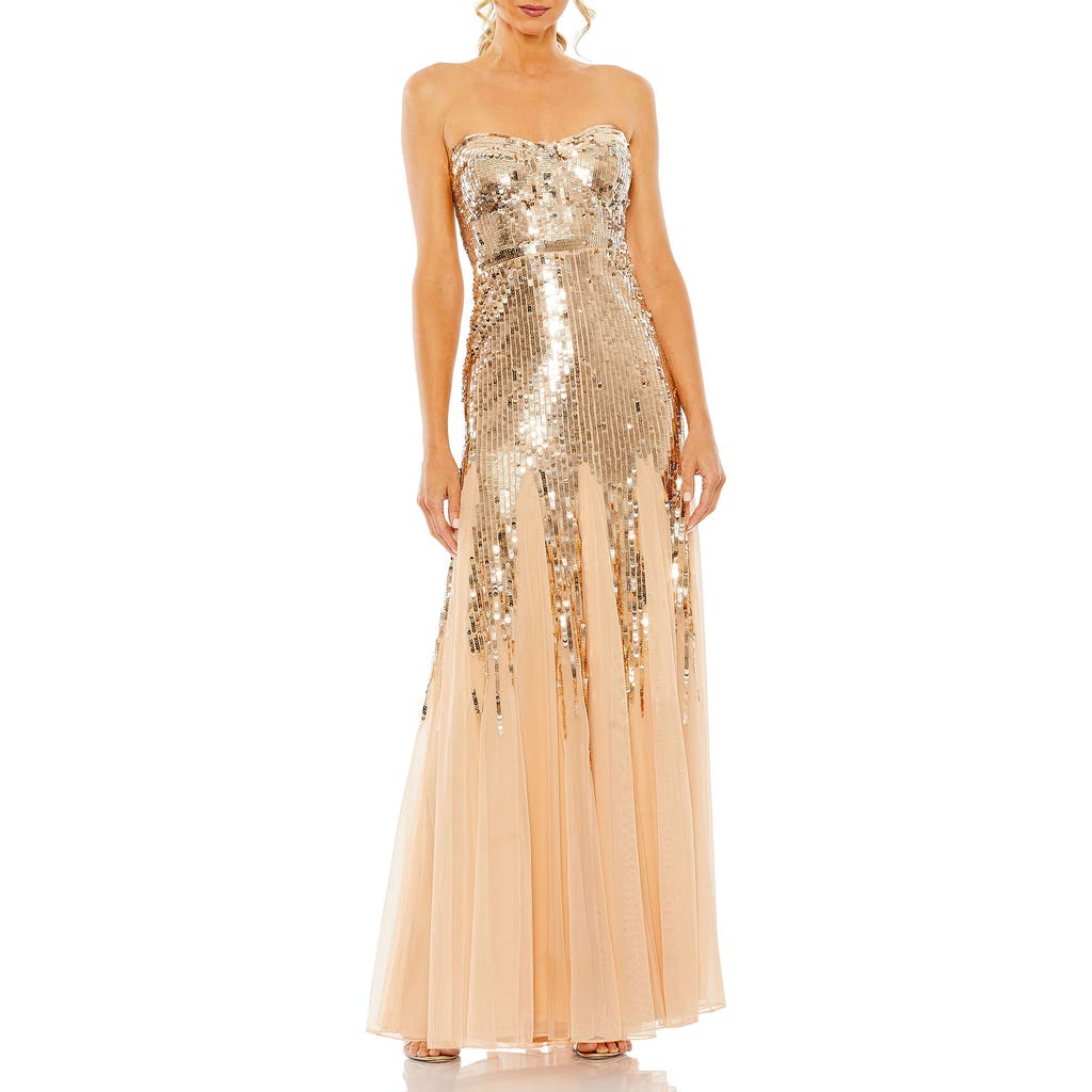 Mac Duggal Strapless Sequin Mesh Gown In Rose Gold