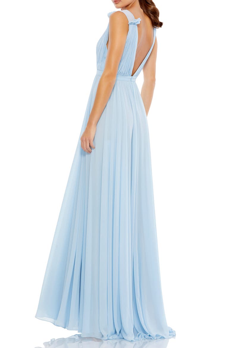 Petite Sleeveless Pleated Chiffon V-Neck Gown, Alternate, color, Powder Blue