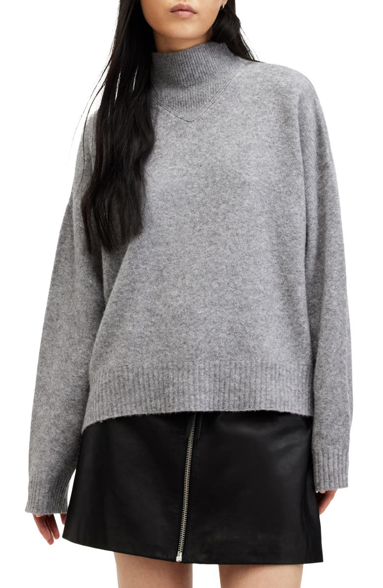 AllSaints Asha Oversize Mock Neck Sweater, Main, color, Grey Marl