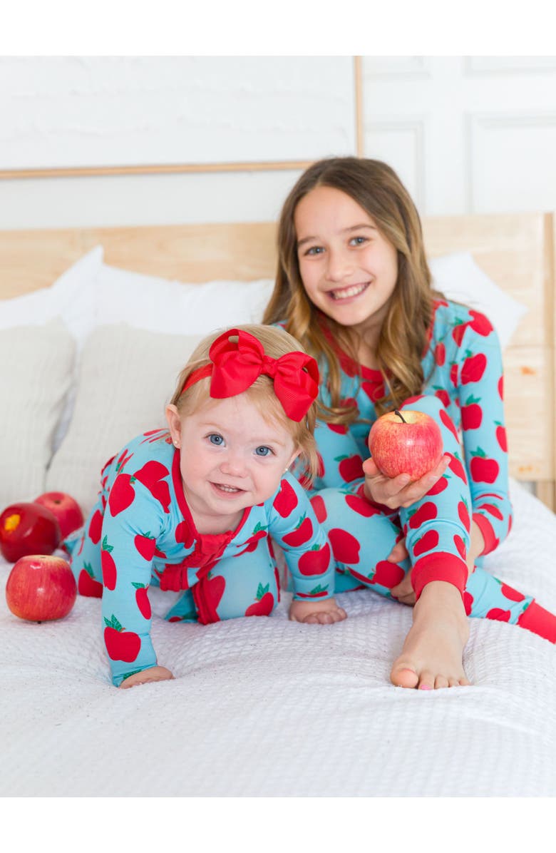 RuffleButts Baby Girls Modal Blend Ruffle One Piece Footie Pajamas, Alternate, color, Blue Apple Of My Eye