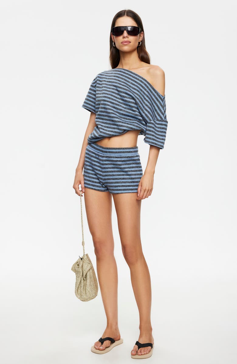 LIONESS Wildlands One-Shoulder Knit Top, Alternate, color, Grey Blue Stripe