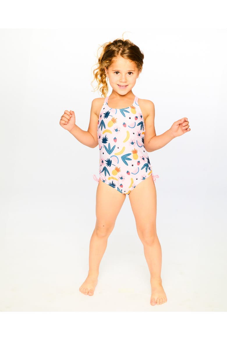 One-Piece Double Crossed Straps Fruits Swimsuit, Alternate, color, Pink Printed Fruits