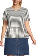 Lands' End Plus Size Short Sleeve Lightweight Jersey Crew Neck Peplum Tee