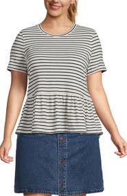 Lands' End Short Sleeve Lightweight Jersey Crew Neck Peplum Tee