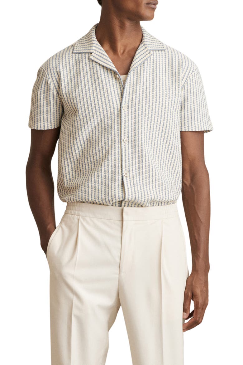 Tower Textured Stripe Camp Shirt, Main, color, WHITE/ SOFT BLUE