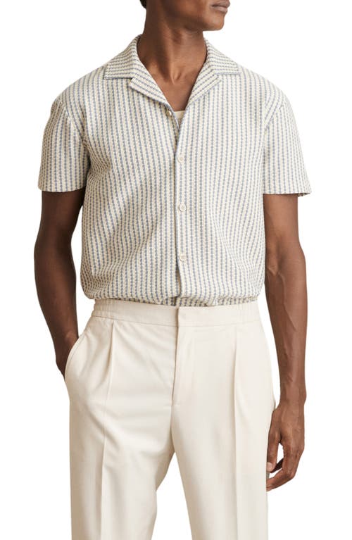 Reiss Tower Textured Stripe Camp Shirt In White/soft Blue