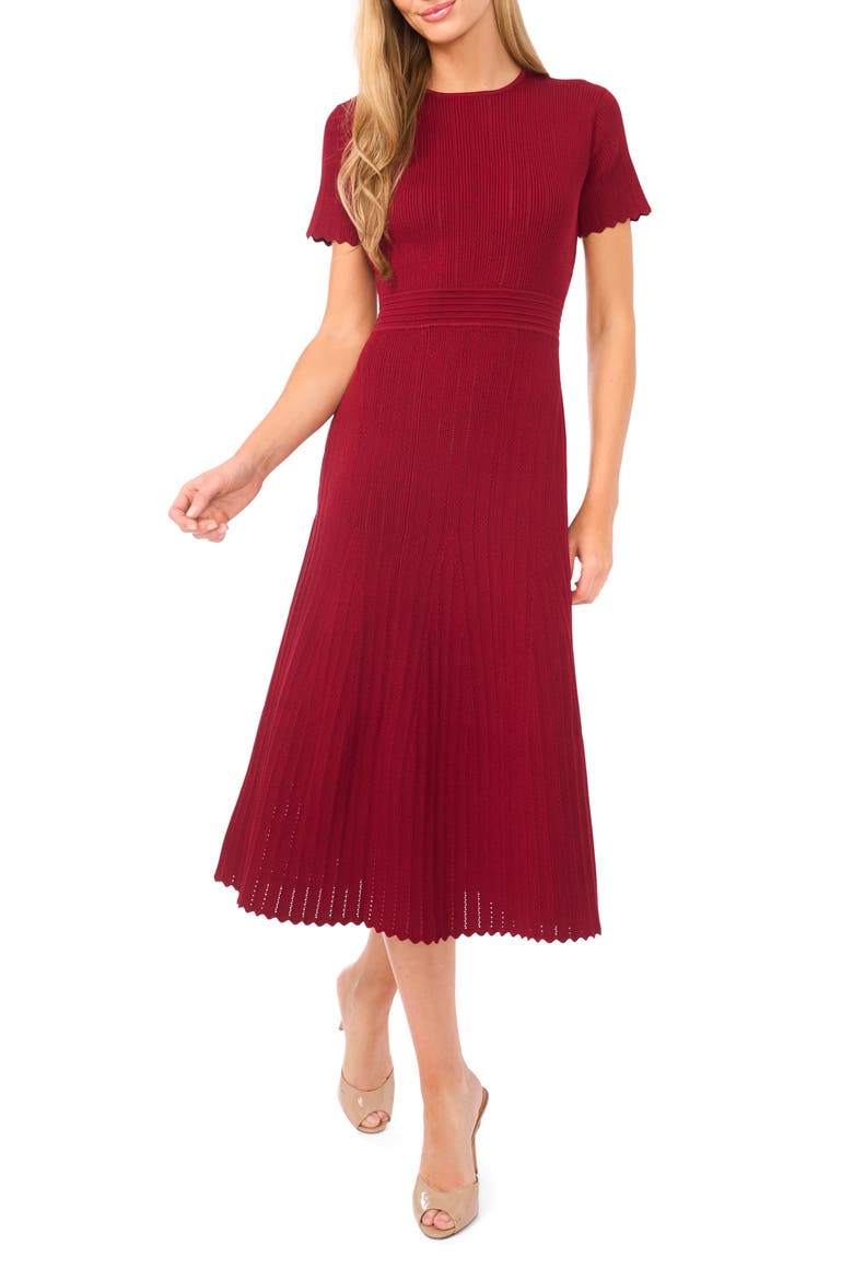 Pointelle Short Sleeve Midi Dress, Main, color, CANDY HEART