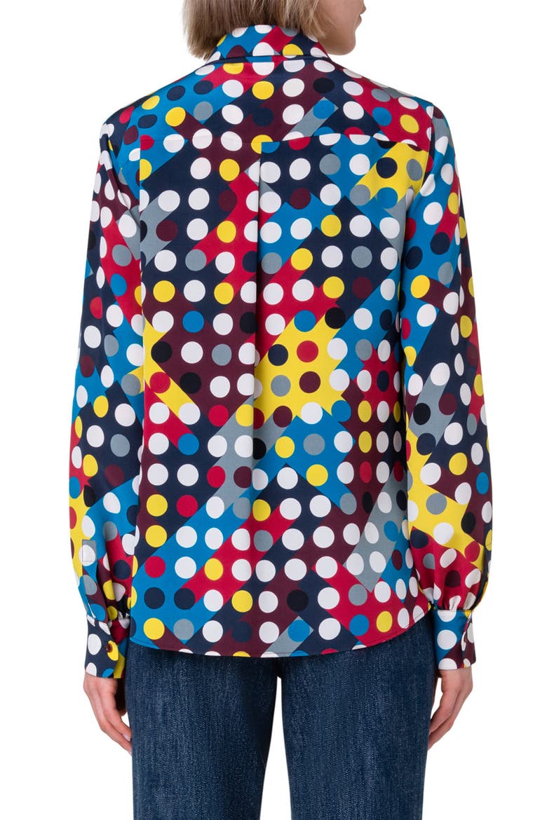 Polka Dot Print Tie Neck Silk Crêpe de Chine Blouse, Alternate, color, NAVY-CRIMSON