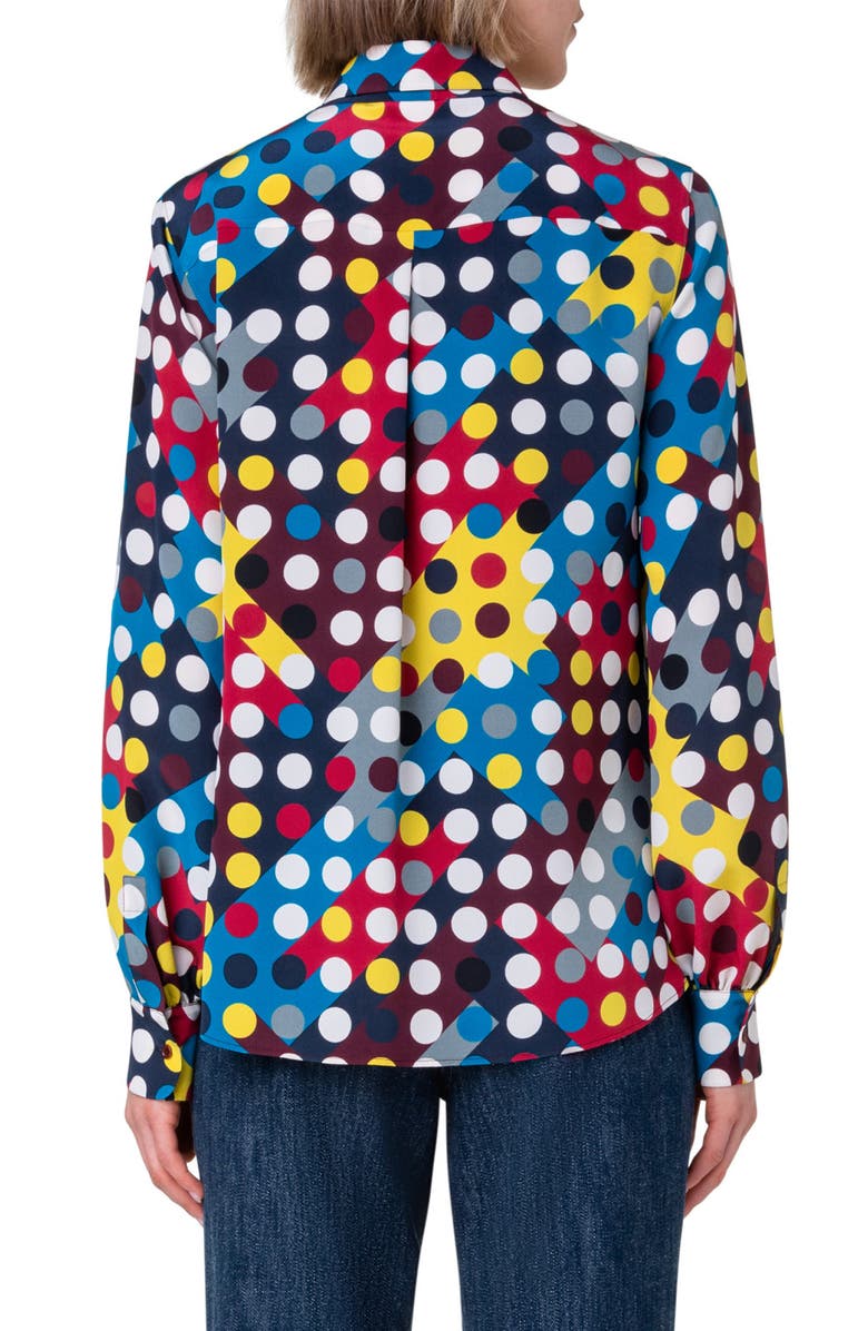 Akris punto Polka Dot Print Tie Neck Silk Crêpe de Chine Blouse, Alternate, color,