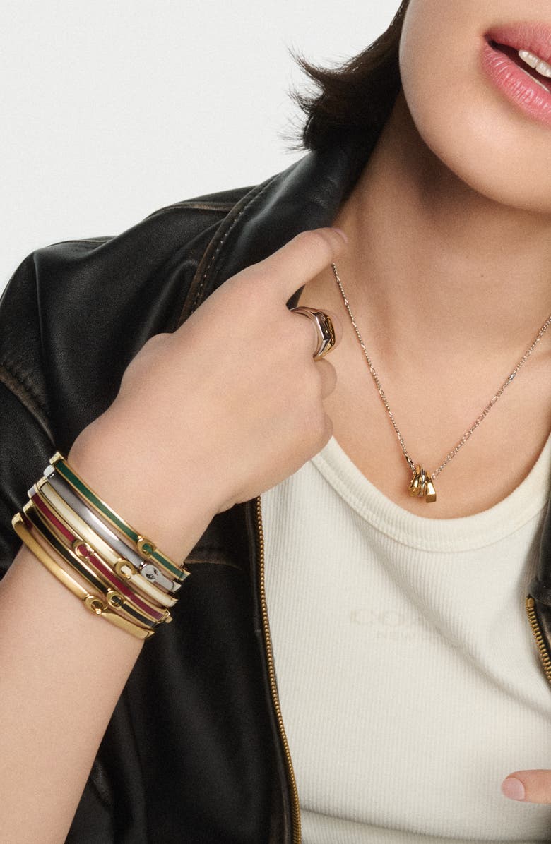 COACH Sculpted C Enamel Boxed Hinge Bangle, Alternate, color, Gold/ Black