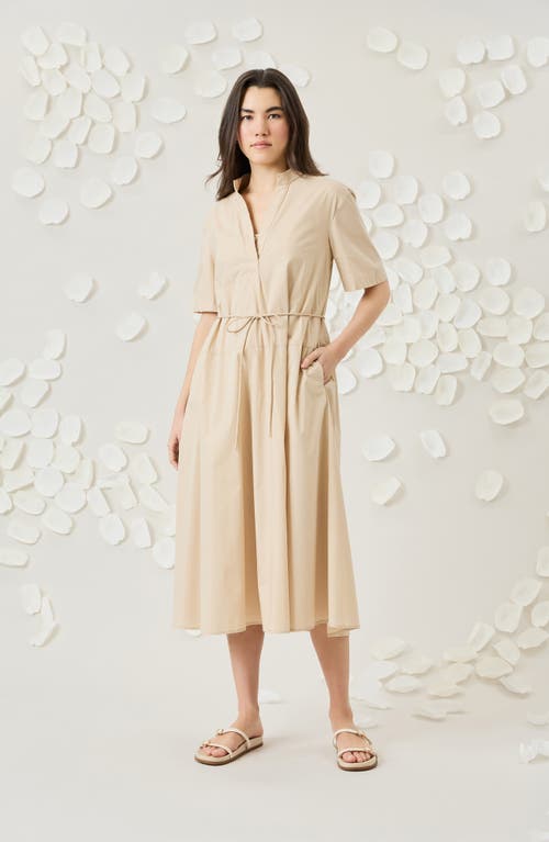 Luxely Tie Belt Midi Shirtdress In Irish Cream