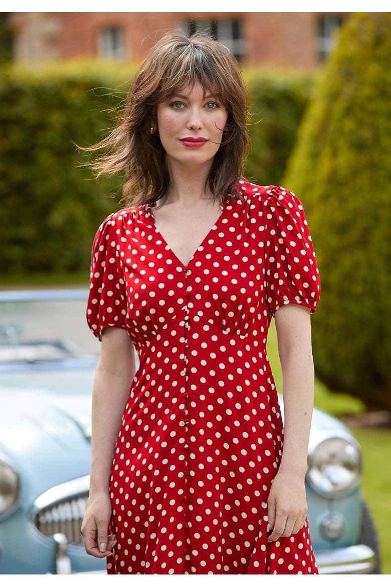 Retro Button Front Knee Length Dress, Alternate, color, RETRO DOT