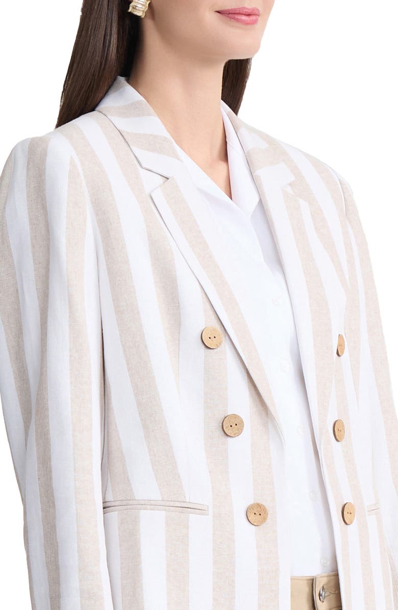 Jones New York Stripe Double Breasted Linen Blend Blazer, Alternate, color, Naturalstone/ Natural White
