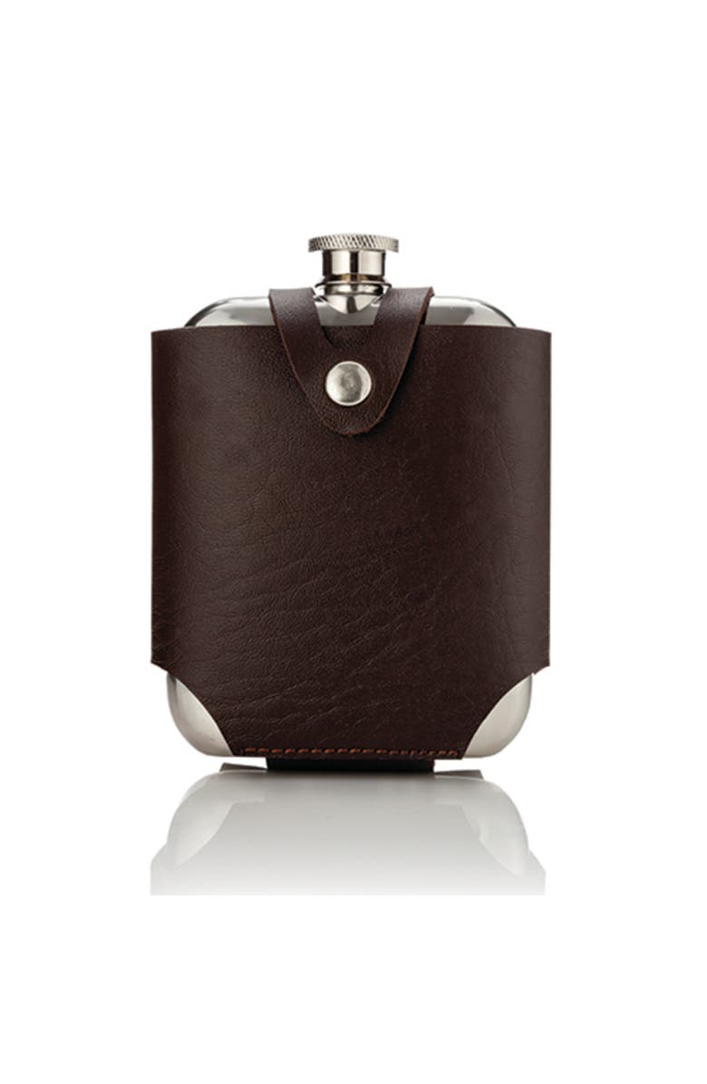 Viski Flask and Traveling Case in Stainless Steel, Main, color, Brown