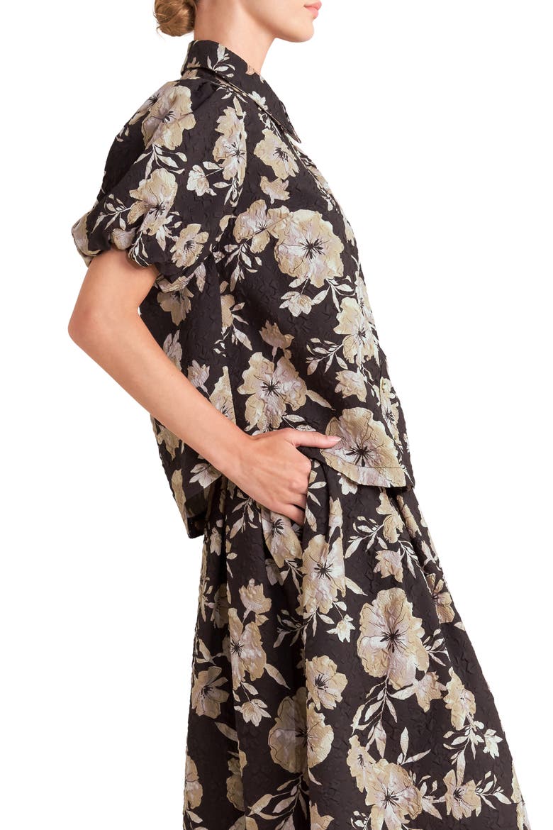 Textured Floral Midi Skirt, Alternate, color, DARK BROWN