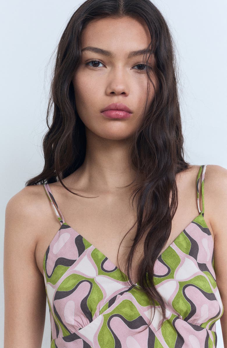 MANGO Abstract Print Midi Dress, Alternate, color, Pastel Pink