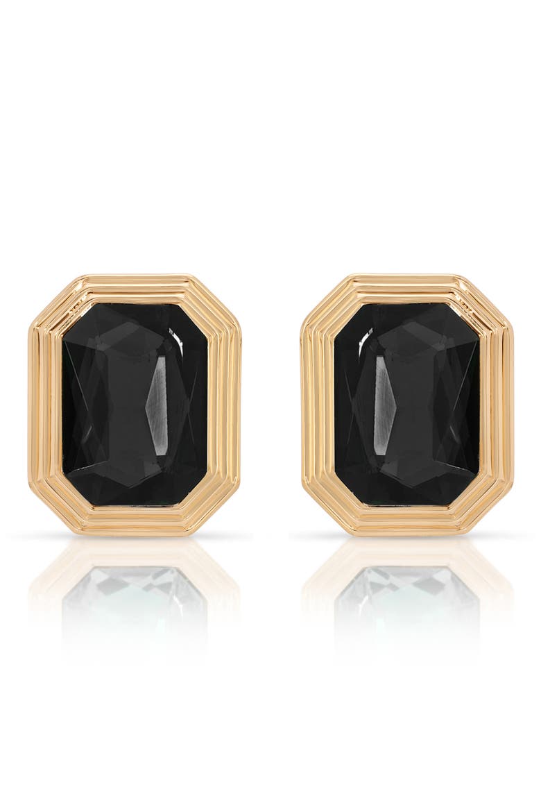 Deco Stud Earrings, Alternate, color, BLACK