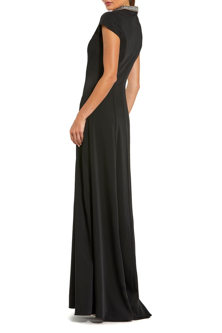 Cap Sleeve Gown With Embellished Neckline, Alternate, color, Black