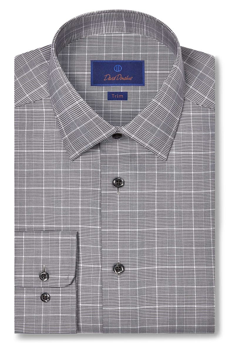 Trim Fit Grey Glen Check Cotton Dobby Dress Shirt, Main, color, CHARCOAL