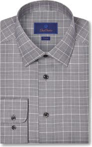 David Donahue Trim Fit Grey Glen Check Cotton Dobby Dress Shirt