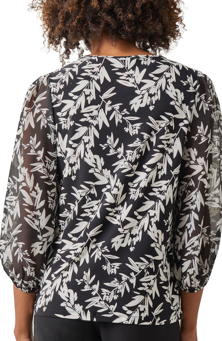 KASPER Shirred Neck Three-Quarter Sleeve Stretch Top, Alternate, color,