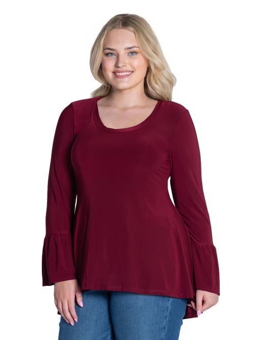 24seven Comfort Apparel Plus Size Long Bell Sleeve High Low  Tunic Top In Burgundy