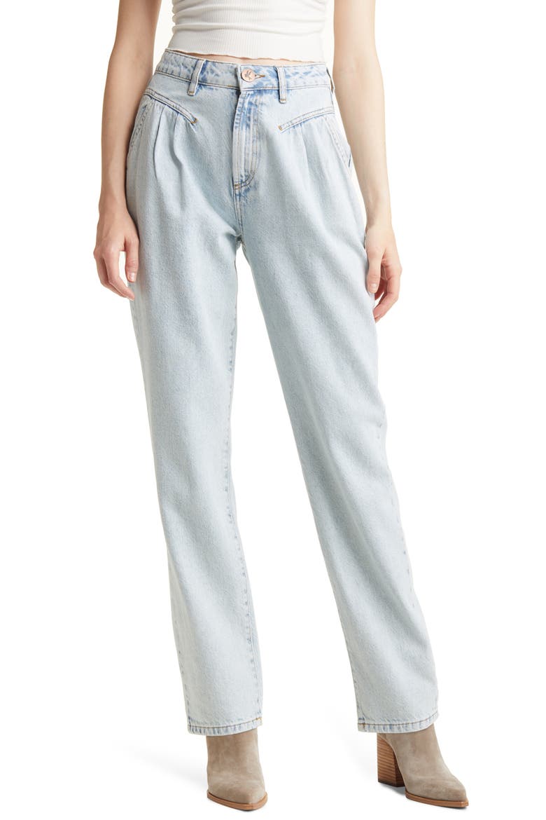 Pleated High Waist Straight Leg Jeans, Main, color, KANSAS ACID