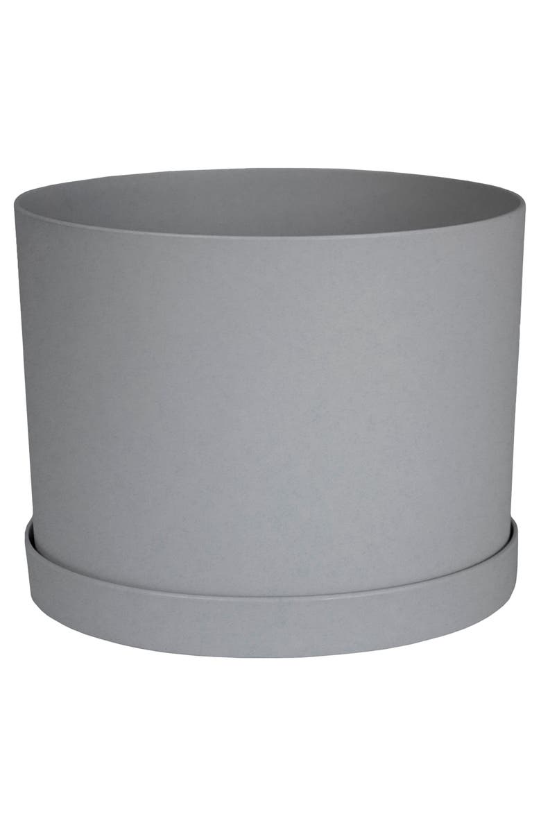 Bloem Mathers 6.5 W x 8.5 H Inch Round Gardening Planter with Saucer Tray, Cement, Main, color, Gray