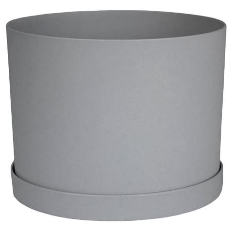 Mathers 6.5 W x 8.5 H Inch Round Gardening Planter with Saucer Tray, Cement