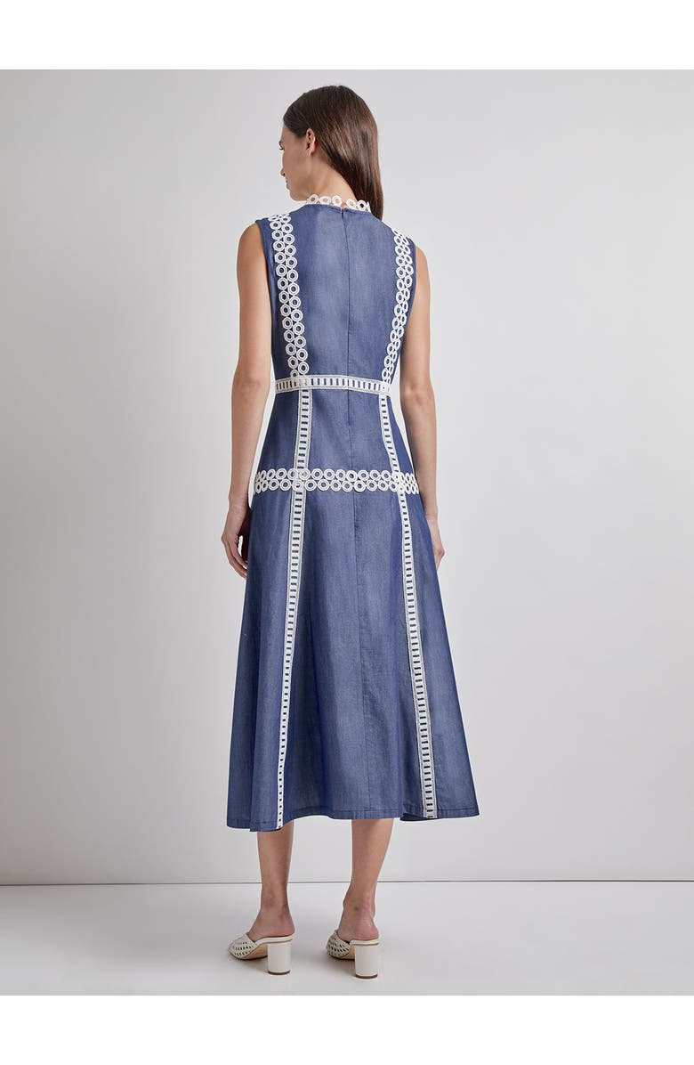 Misook Fit & Flare Cotton Eyelet Trim Maxi Dress, Alternate, color, 