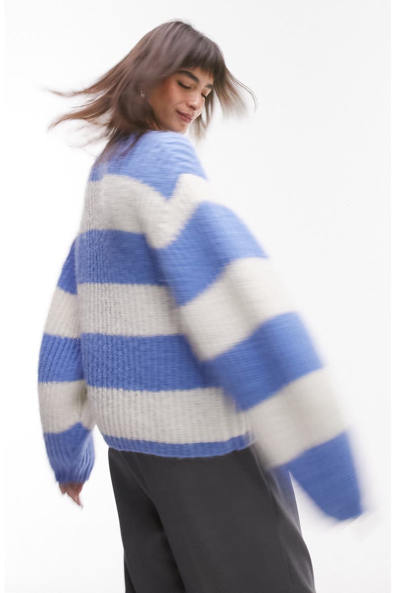 Stripe Balloon Sleeve Sweater, Alternate, color, BLUE MULTI