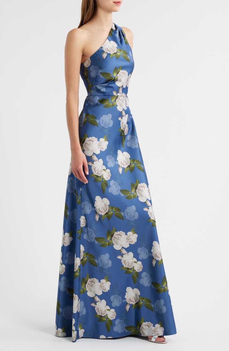 Sachin & Babi Delphine Floral Print One-Shoulder Gown, Alternate, color, Washed Indigo Blooms