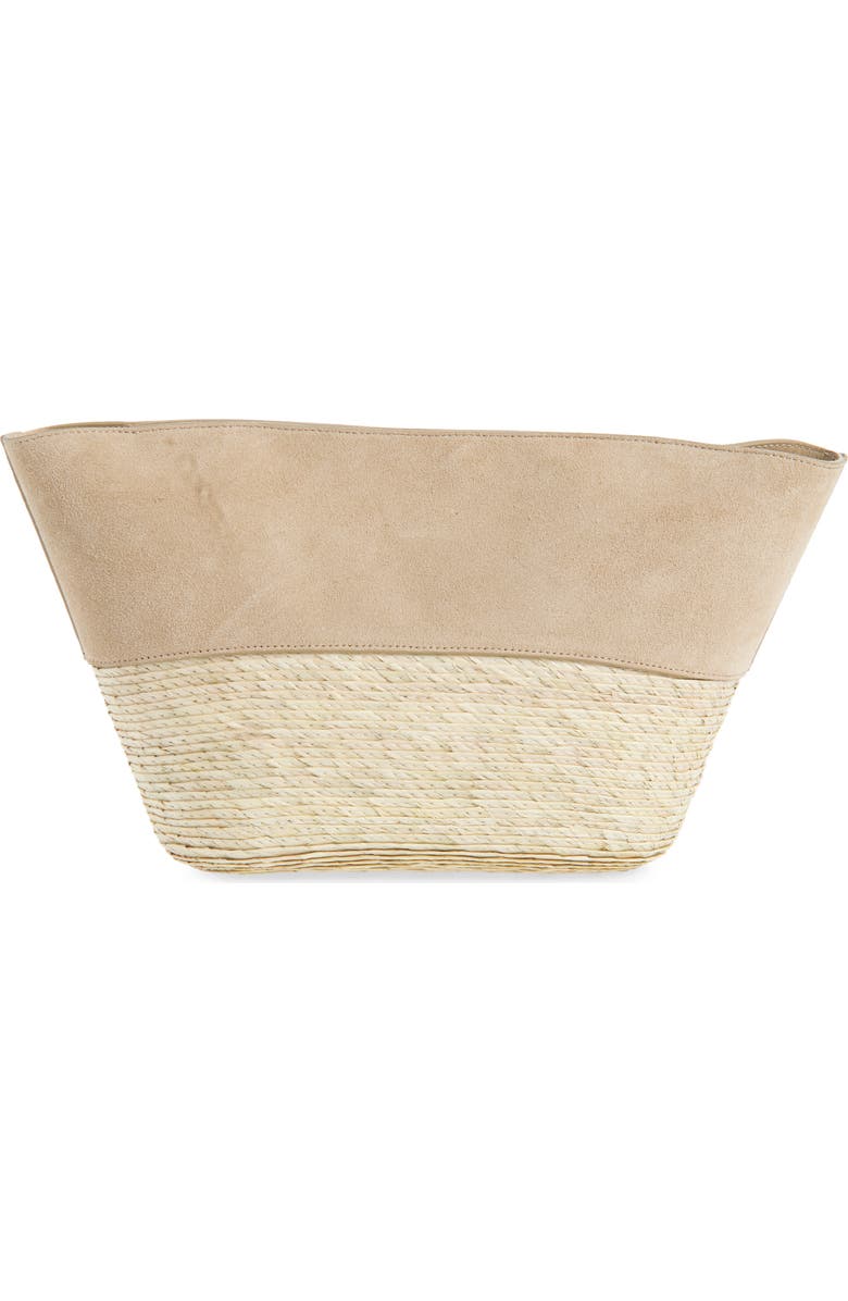 Altuzarra Suede & Palm Straw Basket Clutch, Alternate, color, Cappuccino