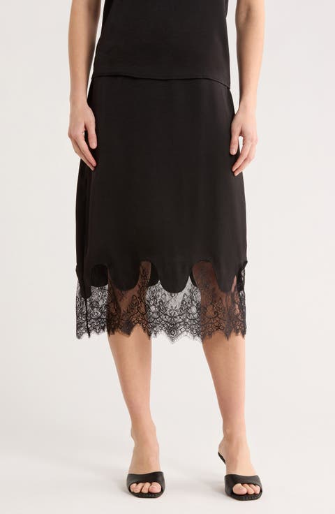 Satin Lace Midi Skirt