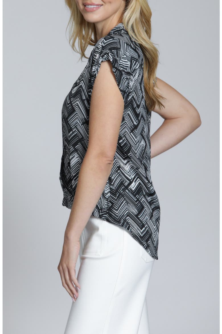 Geo Print Faux Wrap Woven Shirt, Alternate, color, BLACKWHITE