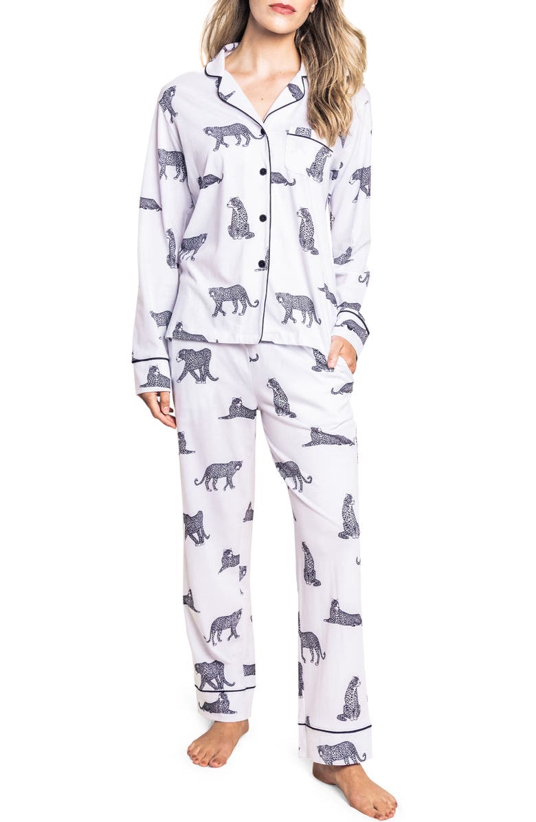 Petite Plume Panther Print Pajamas, Main, color, 