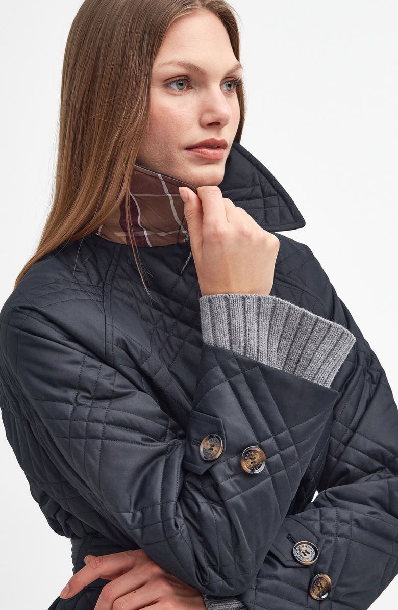 Barbour Mariah Quilted Trench Coat, Alternate, color, Black/ Muted Cabernet Tartan