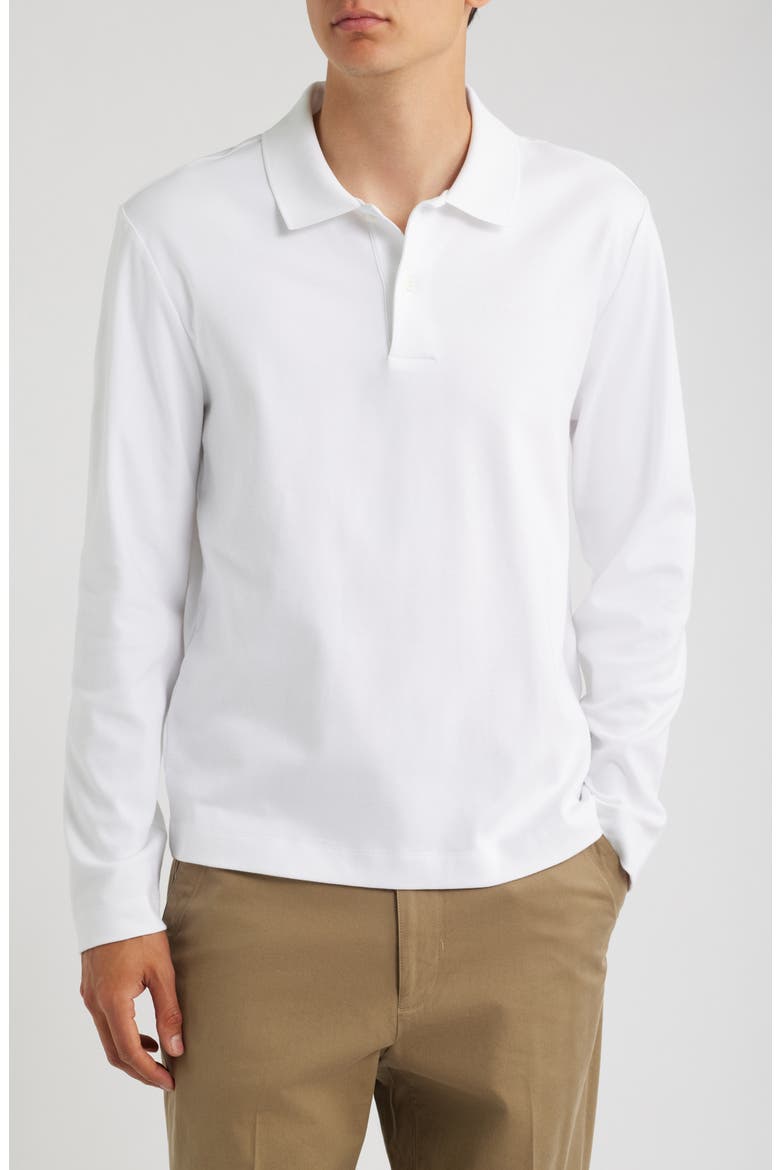 Long Sleeve Peached Cotton Jersey Polo, Main, color, OPTIC WHITE