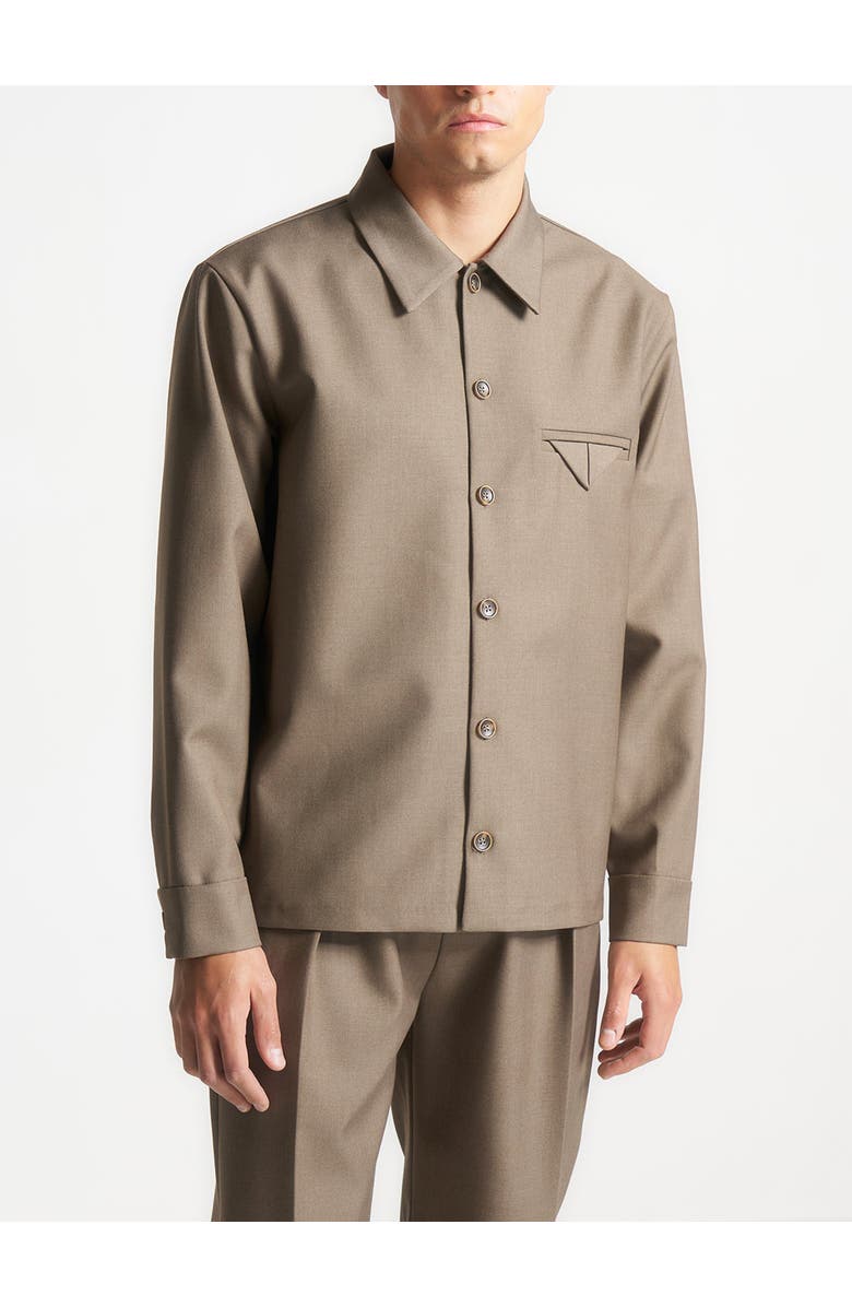 Manière De Voir Leo Hatched Tailored Long Sleeve Overshirt, Alternate, color, Khaki