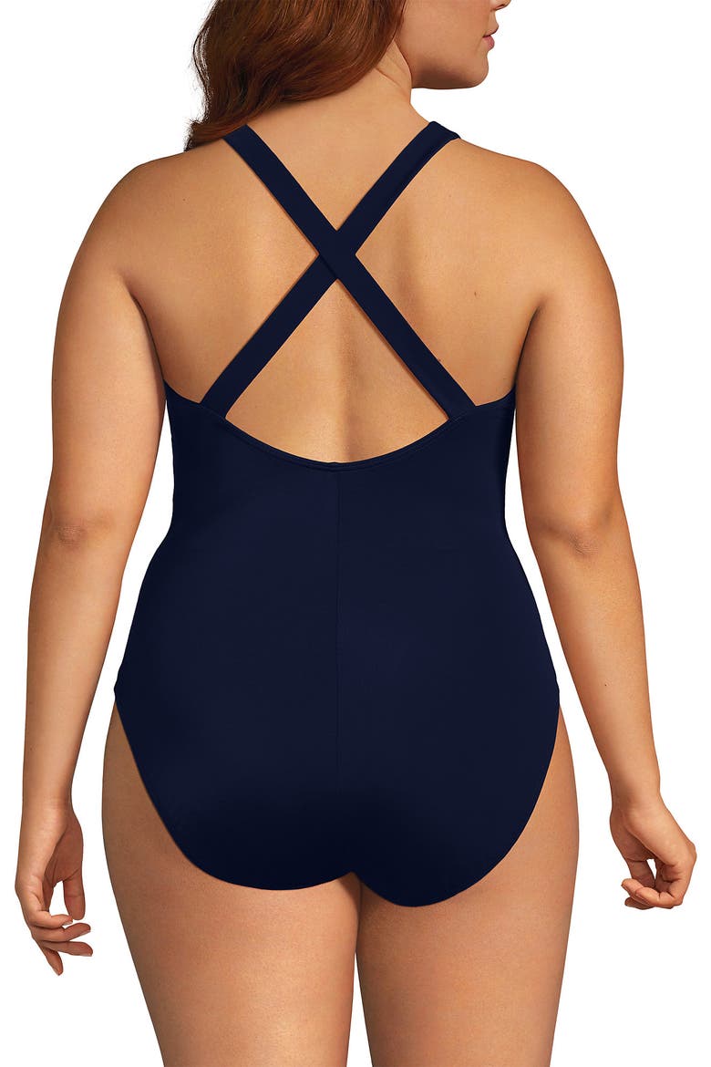 Chlorine Resistant Scoop Neck X-Back High Leg Soft Cup Tugless Sporty One Piece Swimsuit, Alternate, color, Deep Sea Navy