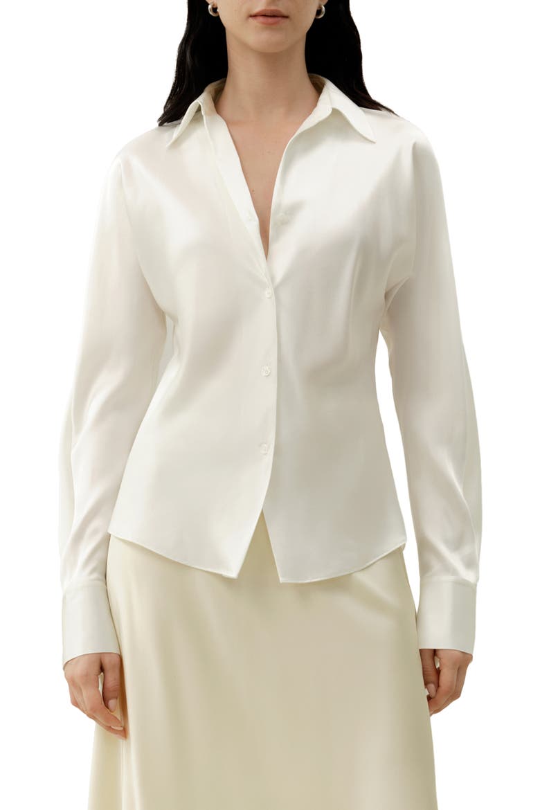 Women's Bias Cut Silk Shirt, Main, color, Natural White