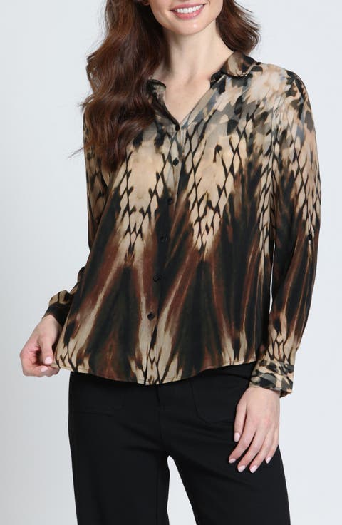Print Roll Tab Sleeve Button-Up Shirt
