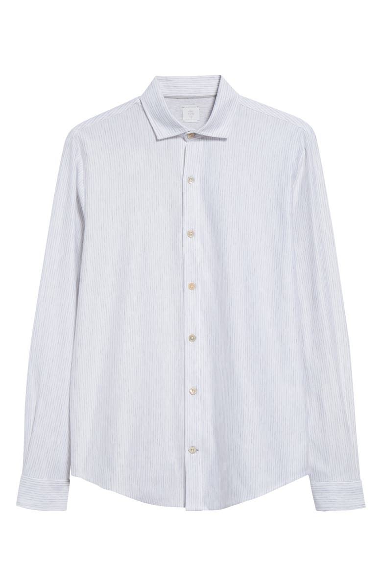 Eleventy Dandy Pinstripe Cotton Button-Up Shirt, Alternate, color, Light Melange Grey