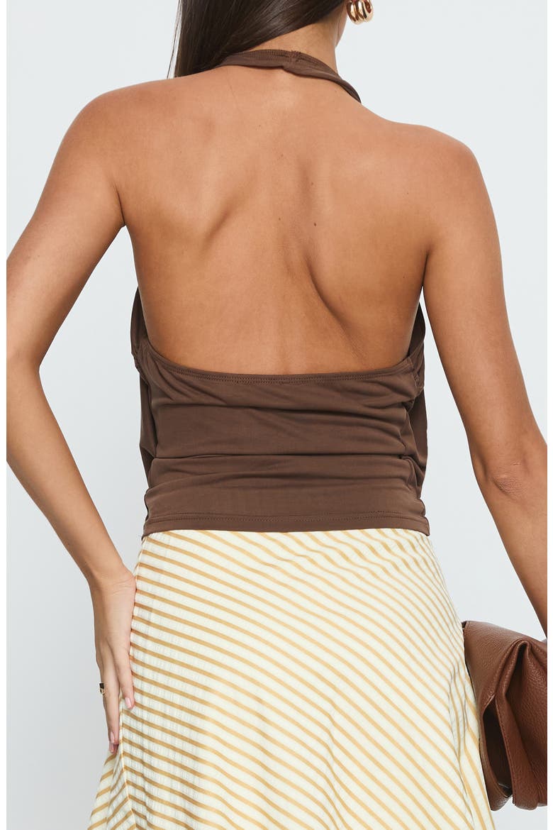Lanelle Ring Detail Cowl Neck Halter Top, Alternate, color, CHOCOLATE